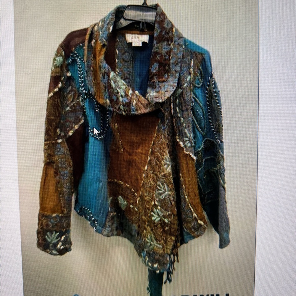 Anu By Natural Vintage Embroidered Boho Patchwork Jacket SMALL Fringe Wool Art